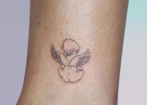 Tattoo Line Art, Baby Angel Tattoo, Cupid Tattoo, Baby Tattoo Designs, Cherub Tattoo, Tattoo Minimal, Angel Cherub, Tattoos Geometric, Dainty Tattoos