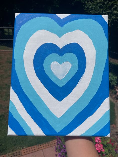 Easy Blue Canvas Painting, Blue Aesthetic Painting Ideas Easy, Cute Blue Paintings Easy, Easy Painting Ideas On Canvas Blue, Blue Heart Painting, Asthetic Paintings Easy, Aesthetic Heart, Diy Pottery Painting, Circle Canvas