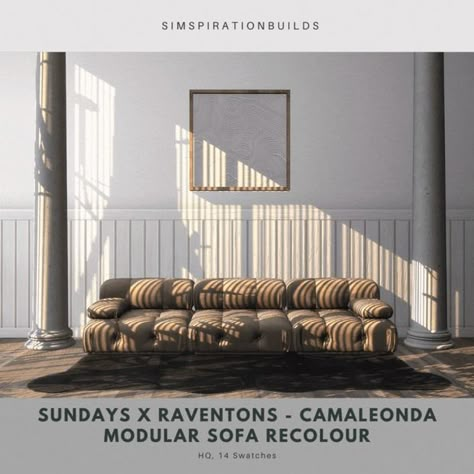 Sundays x Raventons - Camaleonda Modular Sofa - Recolour | Patreon Ts4 Alpha Furniture, Sims 4 Sofa Patreon, Sims 4 Cloud Couch, Sims 4 Modular Sofa Cc, Sims 4 Couch Patreon, Sims 4 Luxury Living Room, Sims 4 Cc Rooms Patreon, Alpha Cc Furniture, Wallpaper Sims 4 Cc Patreon