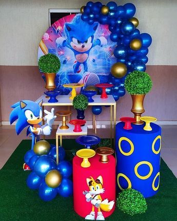 Sonic Ideas Birthday Parties, Sonic Party Decor, Sonic The Hedgehog Birthday Party Ideas, Sonic Decoration Ideas, Sonic The Hedgehog Birthday Party Decor, Sonic Bday Party Ideas, Sonic Themed Party, Sonic Birthday Decorations, Sonic Birthday Party Decorations