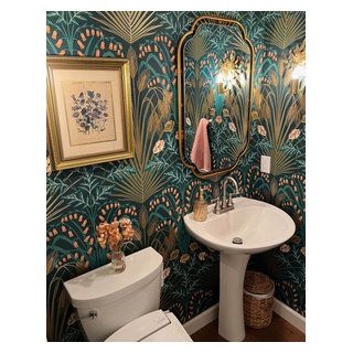 Scotts Valley - Eclectic Remodel - Eclectic - Powder Room - San Francisco - by J. Jordan Creative | Houzz Wallpaper Powder Room Ideas, Wallpaper Half Bath, Wallpaper Staircase, Wallpaper Powder Room, Powder Room Ideas, Half Bath Remodel, Miami Interiors, Powder Room Remodel, Miami Interior Design