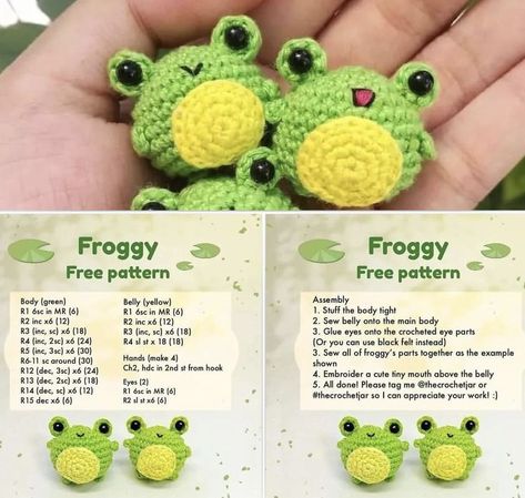 Crochet Dreams, Easy Crochet Animals, Quick Crochet Patterns, Crochet Frog, Pola Amigurumi, Crochet Keychain Pattern, Crochet Animals Free Patterns, Crochet Design Pattern, Kawaii Crochet