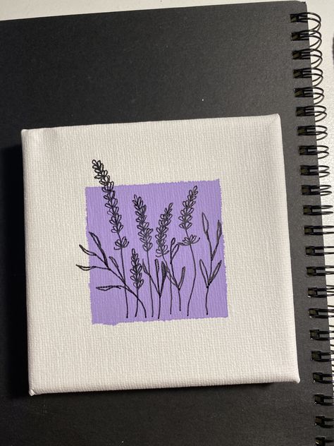 Small lavender canvas painting Lavender Easy Painting, Things To Do On A Mini Canvas, Small Paint Ideas Mini Canvas, Square Canvas Painting Aesthetic, Square Mini Canvas Painting, Small Easy Painting Ideas Aesthetic, Aesthetic Minimal Painting, Pretty Paintings Easy Aesthetic, Tiny Canvas Ideas Easy