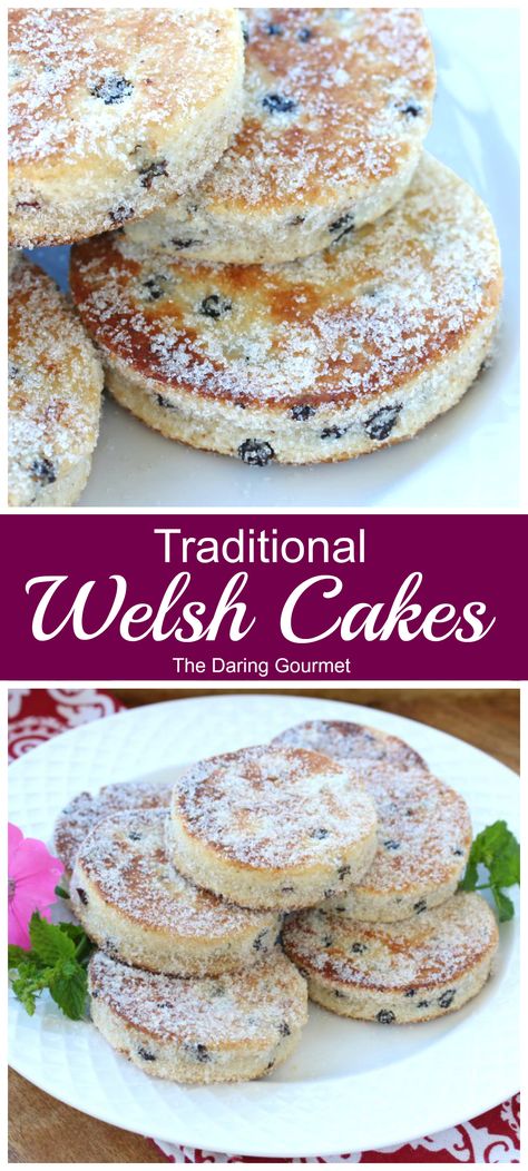 Unforgettably flaky, tender, almost melt-in-your-mouth texture that’s punctuated with sweet currants and laced with a wonderful hint of mace, these Welsh cakes are simply irresistible! Welsh Cakes Recipe, English Dishes, Welsh Cakes, Welsh Recipes, Scottish Recipes, British Baking, Simply Irresistible, Irish Recipes, English Food