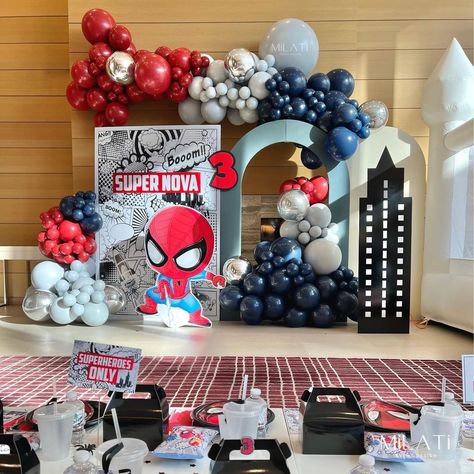 Calling all Superheroes to Supernova’s Epic Birthday Adventure! 🦸🦸🏻🦸🏽‍♂️🦸🏼‍��♀️ . . . . . #marvelparty #spiderman #spidermanbirthday… | Instagram Boho Spiderman Party, Modern Superhero Party, Spiderman Birthday Theme, Spiderman Birthday Ideas, Spider Man Birthday Party Ideas, Spiderman Party Ideas, Spidey Birthday, Spiderman Birthday Party Decorations, Superhero Party Decorations