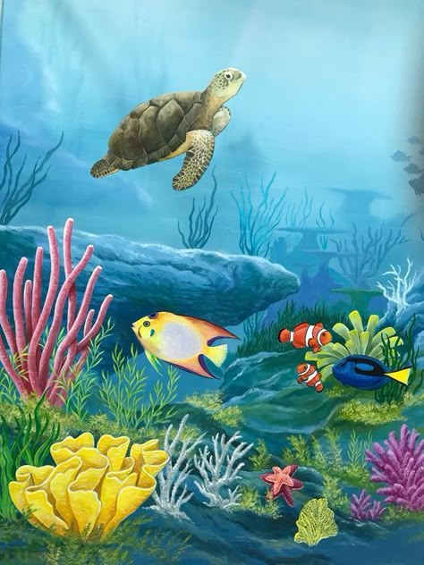 Under Water Mural, Playroom Murals, Undersea Mural, Underwater Mural, Mural Painting Ideas, Fish Mural, Home Murals, Sea Murals, Kids Mural