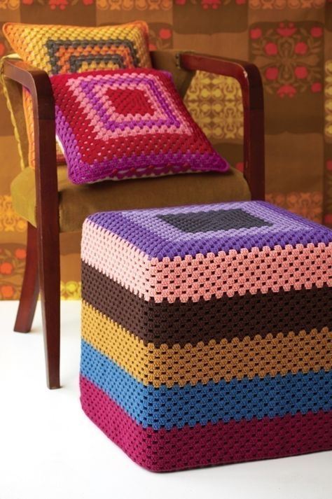 Crochet Furniture, Crochet Pouf, Crochet Border, Crochet Pillow Pattern, Ottoman Slipcover, Crochet Home Decor, Crochet Cushions, Crochet Pillow, Crochet For Home