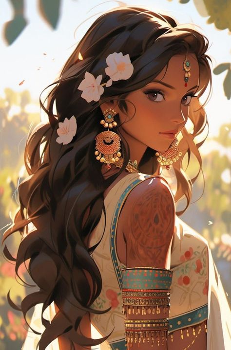 Indian Rapunzel, Dress Illustration, Animation Artwork, Hindu Mythology, Girly Art Illustrations, Ap Art, Woman Drawing, Girls Characters, Anime Scenery Wallpaper