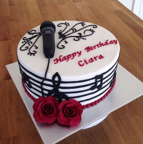 A singer/ musical artist theme birthday cake Cake For Singers Birthday, Singer Birthday Cake, Karaoke Cake, Choco Lava Cake Recipe, Music Themed Cakes, Choco Lava, Red Birthday Cakes, Music Cakes, Music Cake