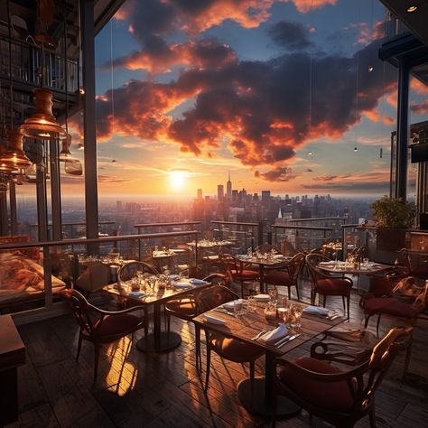 Rooftop Restaurants with Incredible City Skyline Views Restaurant With A View, Rooftop At Night Aesthetic, Summer Rooftop Party, Sky Restaurant, Rooftop Restaurants, Elegant Restaurants, Three Wishes, Rooftop Party, High Building