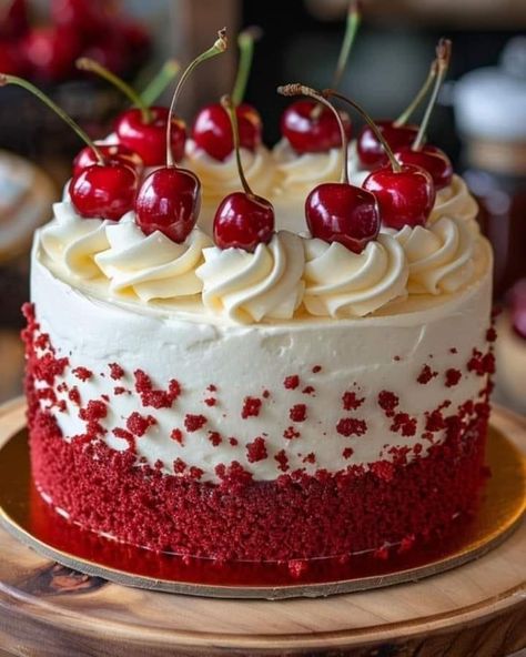 Redvelvet Cake Designs, Cream Cheese Frosting Recipe, Cherry Cake, Cake Decorating Designs, Pretty Birthday Cakes, Cool Birthday Cakes, Birthday Cake Decorating, Velvet Cake, Drip Cakes