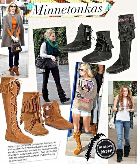 Minnetonka The black one's Minnetonka Boots Outfit, Moccasins Outfit, Minnetonka Boots, Minnetonka Moccasins, Celebrity Style Guide, Moccasin Boots, Fringe Boots, Clothes Horse, Celebrity Outfits