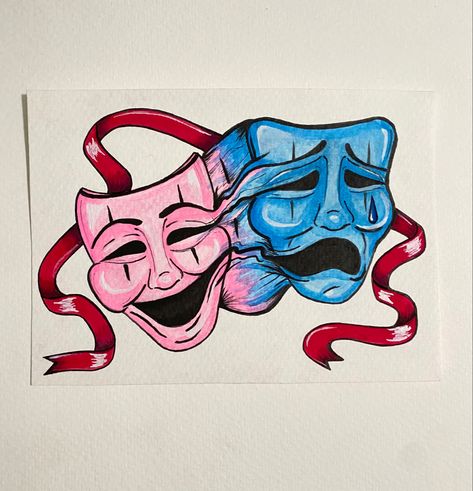 Theatre Masks Drawing, Theater Mask Tattoo, Comedy Tragedy Masks, Tragedy Mask, Tattoo Reference, Mask Drawing, Theatre Masks, Mask Painting, Comedy And Tragedy