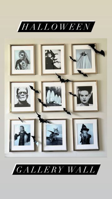 Macy Blackwell on Instagram: "Our spooky family gallery wall from last year! 🦇🦇🦇 Such a fun detail to add into your Halloween decor. 👻 We all picked out a costume, took photos, and then printed them in black and white! #halloweendecor #halloweendecorideas #halloweengallerywall" Macy Blackwell Halloween, Family Wall Collage, Halloween Gallery Wall, Macy Blackwell, Family Gallery Wall, Family Collage, Picture Gallery Wall, Halloween Characters, Halloween Frames