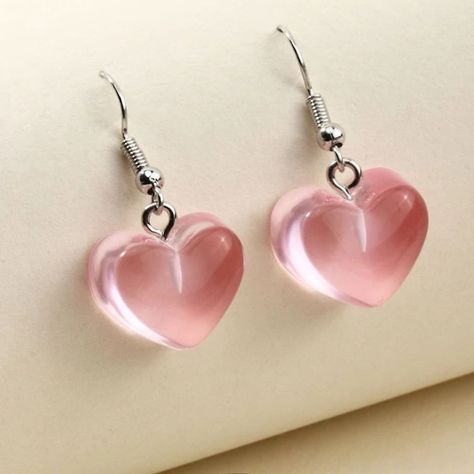 Cute Kawaii Earrings, Pink Aesthetic Earrings, Pink Earrings Aesthetic, Cute Earrings Aesthetic, Pink Vacation, Cute Jewelry Earrings, Valentines Day Jewelry, Pink Heart Earrings, Embellished Fashion