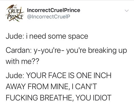 Cruel Prince Memes Hilarious, Jude And Cardan Funny Memes, Jude The Cruel Prince, Jude And Cardan, Prince Quotes, Maxon Schreave, Holly Black Books, The Cruel Prince, King Book