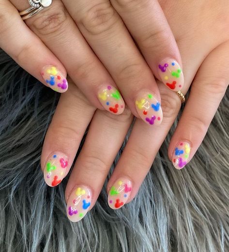 Disneylifestylers on Instagram: “The cutest Mickey nails! Repost from @embellishedbymariam - 🌈🌈🌈 #nails #nailsofinstagram #disneynails #disneynailsart #orlandonails…” Valentines Day Nails Coffin, Coffin Art, Food Nail Art, Skill Learning, Mickey Nails, Food Nails, Valentines Day Nails, Interesting Videos, Nail Art Disney