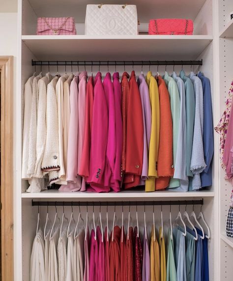 Color Coded Closet, Color Coordinated Closet, Loft Closet, Colorful Suit, How To Organize Your Closet, Celebrity Closets, White Closet, Wardrobe Organisation, Clothes Closet Organization