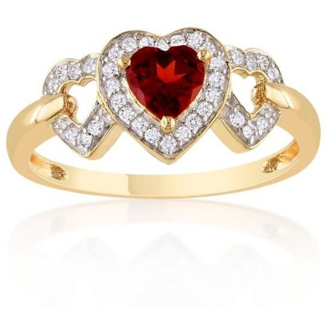 Belk  Co. Red 10K Yellow Gold Garnet And Diamond Heart Ring ($555) ❤ liked on Polyvore featuring jewelry, rings, red, heart diamond ring, red ring, heart shaped rings, gold garnet ring and yellow gold diamond rings Vday Crafts, Red Diamond Ring, Wide Band Diamond Rings, Initial Rings, Rings Red, Heart Shaped Diamond Ring, Sparkling Jewelry, Garnet Heart, Daphne Blake