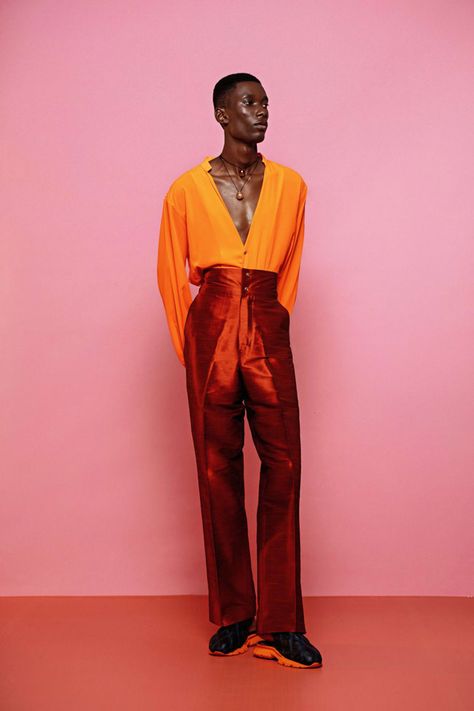 African Luxury, Lagos Fashion Week, Afro Fashion, Orange Chiffon, Floaty Dress, Glamorous Party, Boy Shirt, Chiffon Long Sleeve, Red Silk