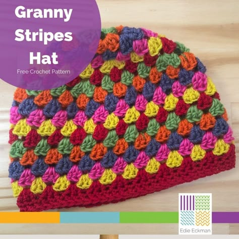 Multi Color Crochet Beanie Pattern, Granny Square Hats Easy Crochet, Granny Stitch Beanie Free Pattern, Crochet Granny Stitch Hat, Granny Square Crochet Hat Pattern, Granny Stitch Hat Pattern Free, Granny Square Beanie Free Pattern, Crochet Caps For Kids, Granny Stitch Beanie