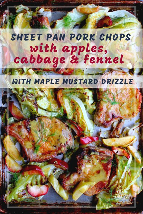 Sheet Pan Pork Chops #pork #porkchops #porkrecipes #sheetpan #sheetpanmeal #apple #fall #glutenfree #zenbelly One Pan Pork Chops, Sheet Pan Pork Chops, Cabbage And Apples, Thick Pork Chops, Sheet Pan Pork, Pork Chops With Apples, Apples And Onions, Pan Pork Chops, The Chunky Chef