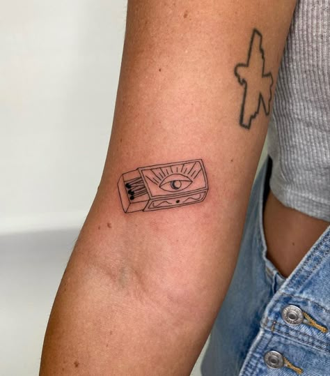 Square Tattoos Frame, Minimalistic Friendship Tattoo, Box Of Matches Tattoo, Ashtray Tattoo, Boxed Tattoos, Incense Tattoo, Matchbook Tattoo, Match Box Tattoo, Funky Tattoo Ideas