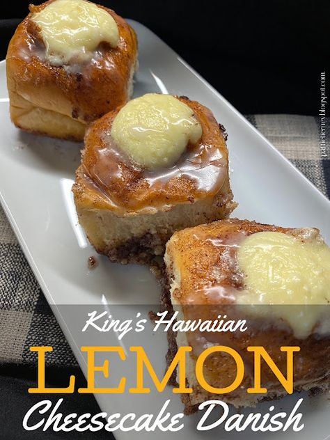 Hawaiian Roll Lemon Cheesecake, Kings Hawaiian Dessert, Kings Hawaiian Cheese Danish, King’s Hawaiian Cheesecake Danish, Kings Hawaiian Cheesecake Danish, Recipes With Hawaiian Rolls, Cheesecake Danish, Brunch Sweets, Portuguese Bread