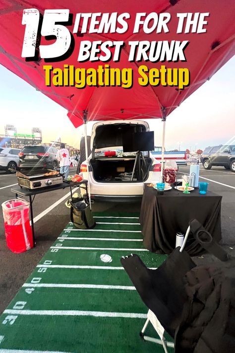 High School Tailgating Ideas, Tailgate Tv Setup, Tailgating Ideas Setup, Ultimate Tailgate Setup, Tailgate Setup Ideas Football, Tailgate Setup Ideas, Tailgate Aesthetic, Tailgate Setup, Tailgating Hacks