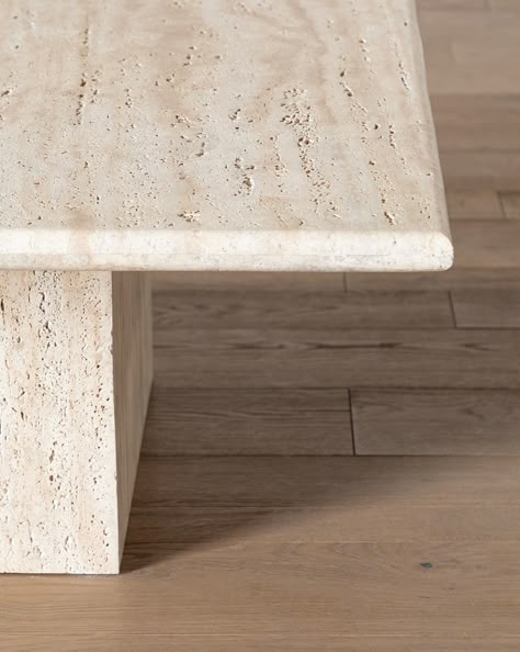 Handmade and manually molded, our Travertine Coffee Table is truly mesmerizing. The coffee table is crafted entirely from unfilled travertine stone, giving it a beautiful organic texture that plays with the natural marbling of the stone. Simple in shape, the table makes a subtly elegant statement wherever it is placed. | McGee & Co. | Travertine Coffee Table Neutral Transitional Living Room, Travertine Coffee Table, Stone Coffee Table, Stone Dining Table, Stone Barns, Travertine Stone, Nesting Coffee Tables, Marble Coffee Table, Natural Home Decor