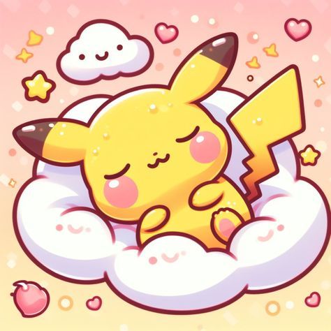 #pichu #anime #kawaii #love #cute #sleep #yellow #ia Pikachu Painting, Squishy Book, Stitch Kawaii, Cute Sleep, Pikachu Drawing, Kawaii Disney, Images Kawaii, Chibi Anime Kawaii, Kitty Drawing