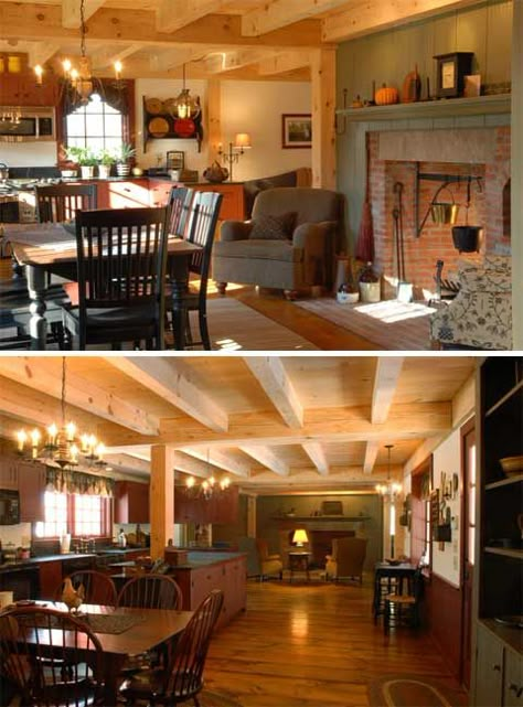 Old Home Basement, Traditional New England Interior Design, Early New England Homes, Traditional Pantry, Beams Fireplace, New England Interior, Fireplace Trim, Early American Homes, Keeping Rooms