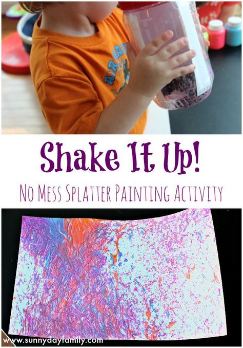 Shake It Up:no mess painting for kids! An easy, fun art project toddlers & preschoolers will love. Mess Free Painting Preschool, Pretoddler Art Activities, Easy Art Projects For Kids Preschool, No Mess Painting, Opposite Art, Giraffe Room, Adaptive Art, Shake It Up, Mess Free Painting