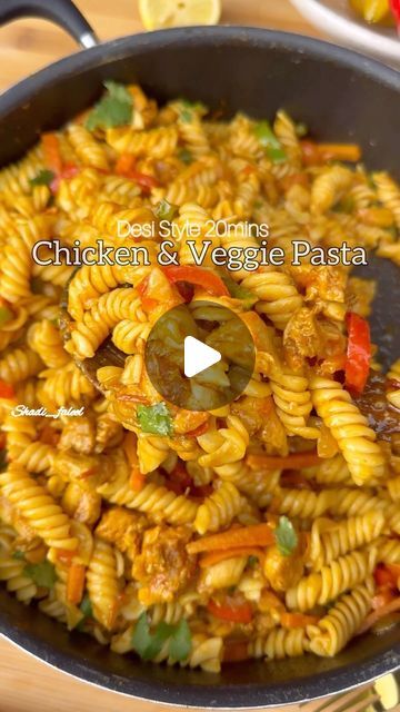 Fathima Yusuf (Shadiya) on Instagram: "SAVE THIS !

Desi style spicy Chicken & Veggie pasta !!

Game up your mid week pasta dish with this Desi Pasta! Tender chicken and vibrant veggies tossed in spices.
A delicious lunch box & meal prepping recipe you can whip up in less than 30 mins.

Try it out & thank me later..

LIKE, SAVE, SHARE the reel &
FOLLOW @shadi_faleel for more easy recipes.

You’ll only need:

400g Boneless Chicken cut into cubes 
3 to 4 tbsp Olive oil 
1 Chopped green Chillies
1 Chopped Onion
1 tbsp Ginger garlic paste
2 Chopped tomatoes 
2 tsp Salt
1 tsp Chilli powder
1 tsp Coriander Powder 
1 tsp Cumin powder 
1 tbsp Chilli flakes 
2 tbsp Soy sauce 
2 tbsp Sriracha sauce 
2 Julianne cut carrots
2 Sliced peppers two colours of your choice 
1 cup water (preferably pasta boi Chicken Veggie Pasta, Desi Pasta, Ginger Garlic Paste, Veggie Pasta, Delicious Lunch, Sriracha Sauce, Chicken Pasta Recipes, Desi Style, Tender Chicken