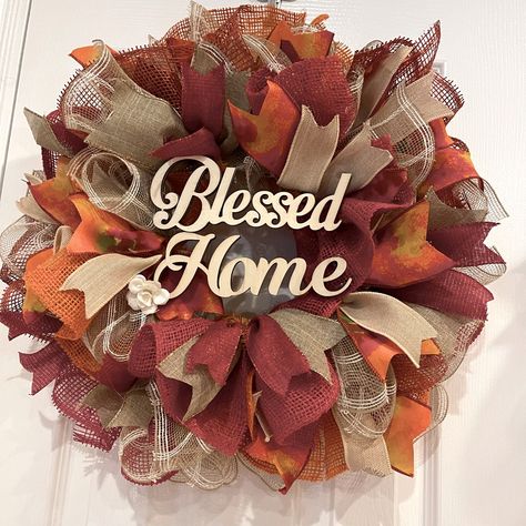 Welcome Friends & Family With An Amazingly Full 18” Diameter Wreath That Can Be A Year Round Sentiment. Weatherproof, Suitable For Indoors Or Out. Triple Scothguarded For Fade-Resistance Wreath With Oranges, Reds, Rusts And Pops Of Naturals Welcomes Friends On Front Door Or Inside Home. Entirely Handmade & Custom Designed. With Natural Burlap. Neutral Soft Sand Tones Accent Deep Sultry Shades Of Rust, Dk Oranges And Sienna With Hint Of Cream For Contrast. Heavy Duty Weather Coated Frame. Center Wreath With Oranges, Christmas Wreath Decor, Fall Mesh Wreaths, Easy Fall Wreaths, Halloween Mesh Wreaths, Home Wreath, Fall Deco Mesh, Wreath Indoor, Red Wreath