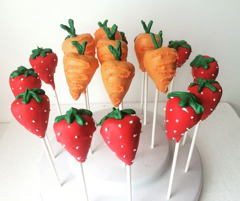 Farmers Market Cake Pops, Farmers Market Cupcakes, Farmers Market Cake, Carrot Cake Pops, Farmers Market Theme, Diego Cake, Strawberry Cake Pops, Farmer Market, Balls Recipe