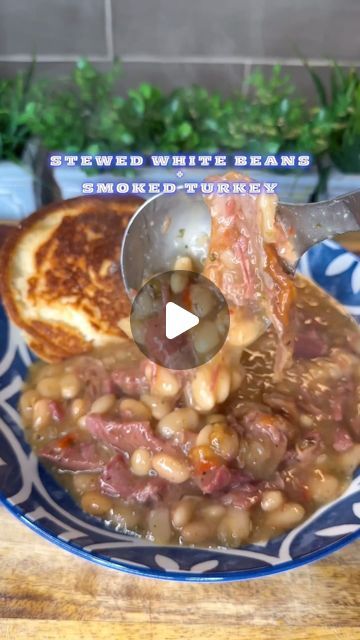 Great Northern Beans With Smoked Turkey, White Beans And Smoked Turkey, Smoked Turkey Bean Soup, Northern White Beans Recipes, Northern Bean Recipes, Ho Cakes, Hot Water Cornbread Recipe, Cornbread Skillet, Water Cornbread