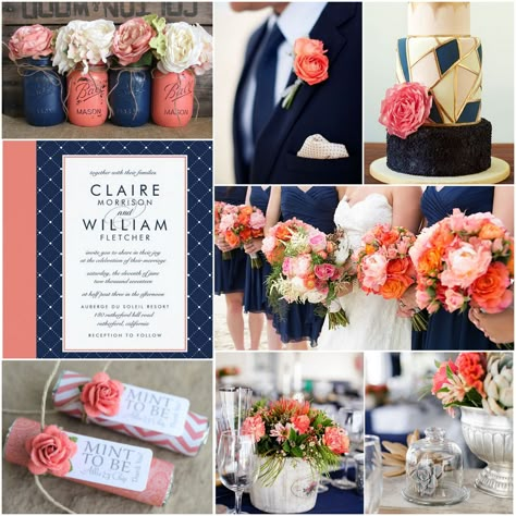 Coral And Royal Blue Wedding, Coral Wedding Themes, Coral Wedding Colors, Wedding Color Schemes Spring, Wedding Color Combinations, Royal Blue Wedding, Coral Wedding, Wedding Theme Colors, Navy Blue Wedding