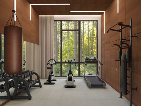 Home Gym Design Luxury, Ruang Gym, Small Home Gyms, Home Gym Inspiration, Gym Design Interior, Dream Home Gym, House Gym, Luxury Gym, Workout Room Home