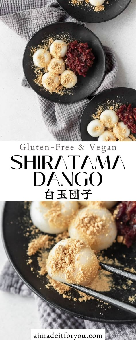 If you love Japanese sweets, you're going to love shiratama dango! They're a type of mochi that's often served with red bean paste or kinako. #shiratama #shiratamadango #dango #japanesesweets #wagashi #anko Vegan Japanese Dessert, Ohagi Japanese, Gluten Free Japanese Recipes, Hanami Dango Recipe, Shiratama Dango, Japanese Sweets Recipe, Japanese Mochi Recipe, Anko Recipe, Ghibli Recipes