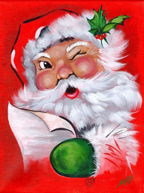 Easy Vintage Santa Beginners Christmas Acrylic Tutorial Step By Step | The Art Sherpa | The Art Sherpa Painting A Santa Face, Christmas Art Painting Acrylic Santa, Easy Santa Painting On Wood, Santa Face Painting, Diy Santa Paintings On Canvas, How To Paint Santa Face Step By Step, Santa Paintings On Canvas Easy, Painting Santa Faces Easy, How To Paint Santa