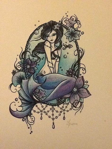 Tattoo Mermaid, Kunst Tattoos, Harry Potter Tattoos, Mermaid Tattoo, Mermaid Tattoos, Mermaids And Mermen, Disney Tattoos, Mermaid Art, A Mermaid