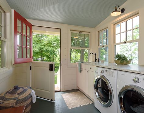 Lake Michigan Cottage: New "sand room" with Dutch door out to the beach. Michigan Cottage, Poolside Cabana, House Elements, Mudroom Laundry Room, Mudroom Design, Dutch Door, Laundry Mud Room, Top Interior Designers, Outdoor Rooms