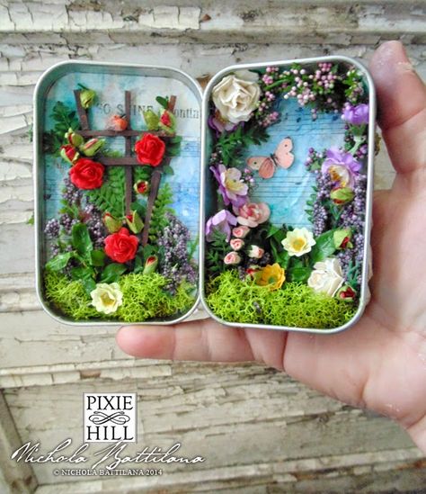 The Secret Garden altoid tin miniatures by Nichola Battilana at Pixie Hill Tin Projects, Mint Tin Crafts, Art Altéré, Altoid Tin, Altoids Tins, Altered Tins, To Try, Mint Tins, Need To