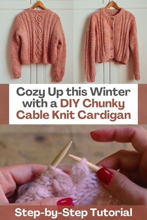 Looking for the perfect way to stay warm and stylish this winter season? Look no further than this DIY chunky cable knit cardigan tutorial! With easy-to-follow steps and clear instructions, this project is suitable for knitters of all levels. Crafted with chunky yarn, this cardigan is both warm and fashionable. The cable knit adds a touch of texture and elegance, making this cardigan a standout piece in any wardrobe. With two different cable patterns to choose from, you can customize... Chunky Coat, Cardigan Tutorial, Chunky Cable Knit Cardigan, Chunky Knitting, Chunky Cable Knit, Learn How To Knit, Knitting Books, Chunky Cardigan, How To Knit