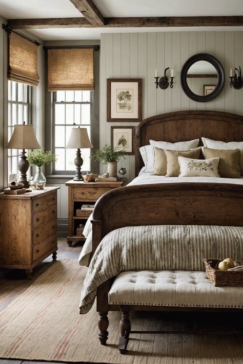 Rustic Charm Alert! Create a cozy retreat with our 20 Country Bedroom Ideas, featuring vintage decor, plush textiles, and natural elements. Get ready to unwind in your new haven! Click to explore and start decorating your dream bedroom now! Inspiring Living Room Ideas, Modern Country House Bedroom, Traditional Bedroom Inspirations, Country Charm Bedroom, European Country Bedroom Decor, English Cottage Guest Bedroom, 1910 Home Decor, Craftsman Bedroom Ideas Master Suite, Country House Bedroom Ideas