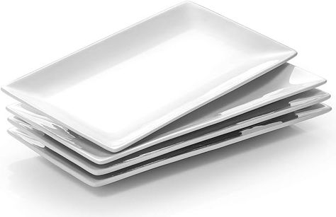 Amazon.com | DOWAN 9.7" Rectangle Serving Plates Set of 4 - Restaurant Plates for Party, Wedding, and Entertaining - White Rectangular Dishes for Steak, Taco, Sushi, Chips, Appetizer, Cake - Dishwasher & Oven Safe: Side Dishes Chips Appetizer, Steak Taco, Restaurant Plates, Plates Set, Serving Platters, Serving Plates, Plate Sets, Party Wedding, Appetizer