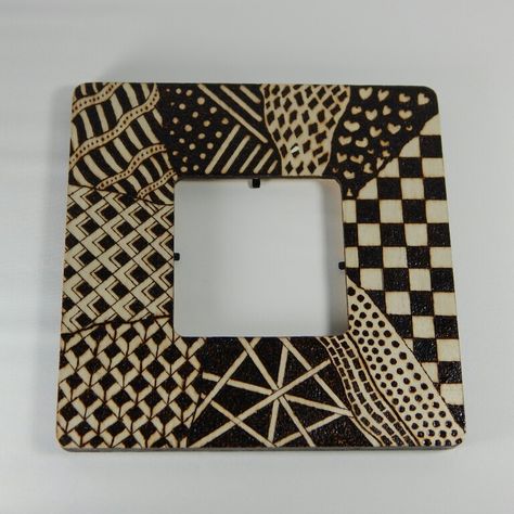 Hand made Picture Frames Zentangle Pyrography, Wood burn Zentangle is an abstract drawing created by using repetitive patterns. These frames are simple and unique. Perfect as a gift or for you to own. It has an antique feel and really brings out the wood burn patterns.  https://www.etsy.com/shop/SimpleMrSammy… Pyrography Picture Frame, Wood Burned Frames, Woodburning Crafts, Photo Frame Diy, Rustic Wood Projects, Repetitive Patterns, Making Picture Frames, Pyrography Ideas, Crafty Fox