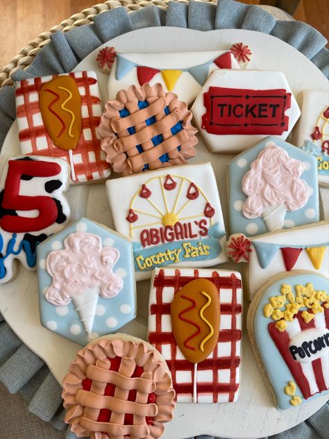 Texas State Fair Birthday Party, County Fair First Birthday Party, Fair First Birthday Party, State Fair Cupcakes, County Fair Party Ideas, State Fair Cookies Decorated, County Fair Theme Decorations, State Fair Themed Birthday Party, Fair Themed Cookies