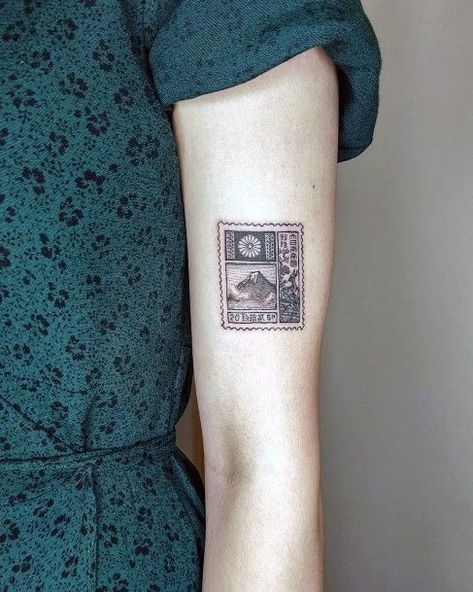 List of Different Tattoo Stamp- History, and Future. Date Stamp Tattoo, Germany Stamp Tattoo, Stamp Tattoo Traditional, Japan Stamp Tattoo, Post Stamps Tattoo, Japanese Stamp Tattoo, Stamp Tattoos For Women, Mail Design Ideas, Vintage Stamp Tattoo